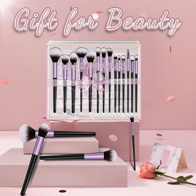 Makeup Brush Set, Premium Synthetic 14 Pcs Makeup Brushes, Travel Makeup Brush Set for Foundation, Concealer, Blush and Eyeshadow Brush(Purple)