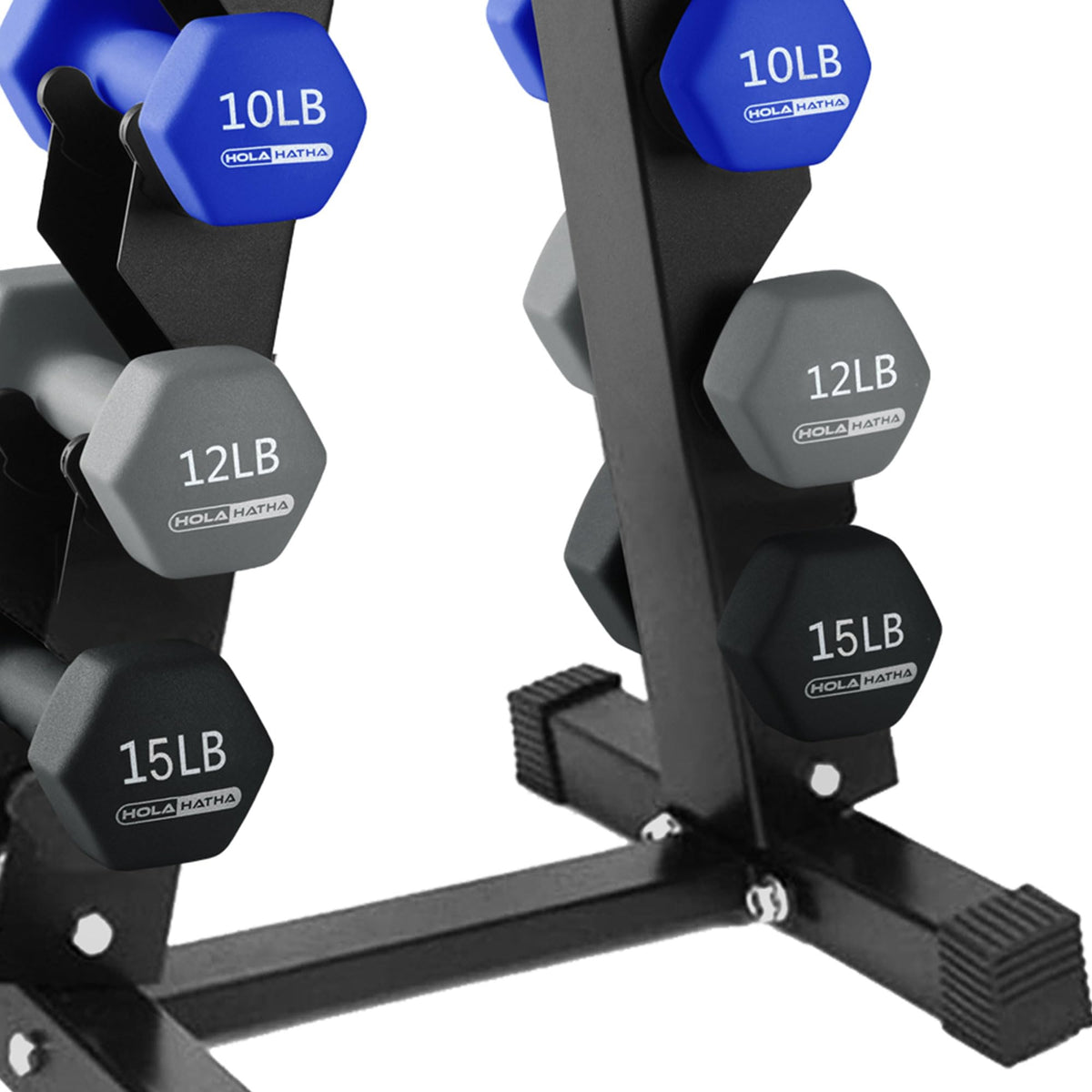 HolaHatha Neoprene Dumbbell Weights Set with Rack, Home Gym Equipment, 106 Lbs, Multicolor - Portable Weighted Exercise Dumbbells for Fitness, Training, and Lifting Workouts