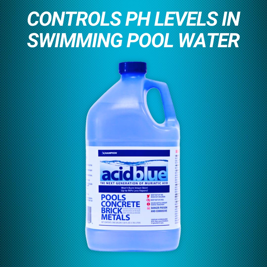 Acid Blue - Low Fume Muriatic Acid for Swimming Pools & Spas - Lower's pH, Reduces Alkalinity - 2 Gallon
