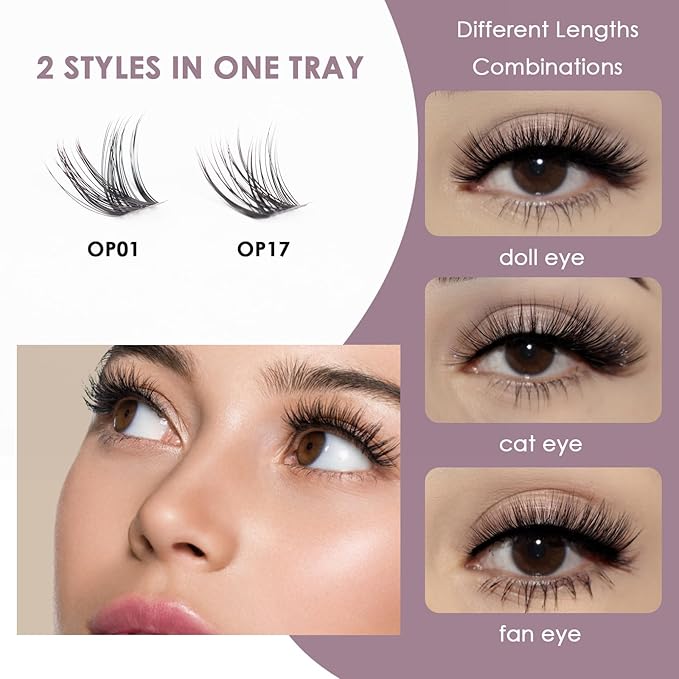 OCEAN PEARL Lash Clusters 204pcs 10-16mm Mix Length Individual Lashes Volume Eyelash Extensions Eyelash Clusters Thin Band Eyelashes Soft Natural Look Cluster Lashes DIY Lash Extensions-D01/17