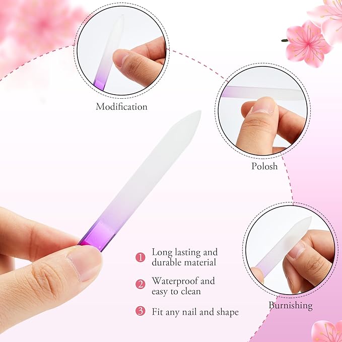 Mudder 24 Pack Mini Glass Nail File with Plastic Sleeve Small Crystal Files for Nature Czech Glass Nail Double-sided Fingernail Files for Travel Fine Grit Salon Valentine Gift Gifts(Gradient Color)