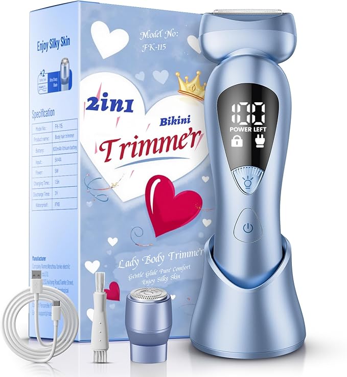 rategist Cordless Electric Razors for Women: Rechargeable Painless Bikini Trimmer for Body Hair - IPX7 Waterproof Shaver with LED Display for Face/Underarm/Leg Deep Blue