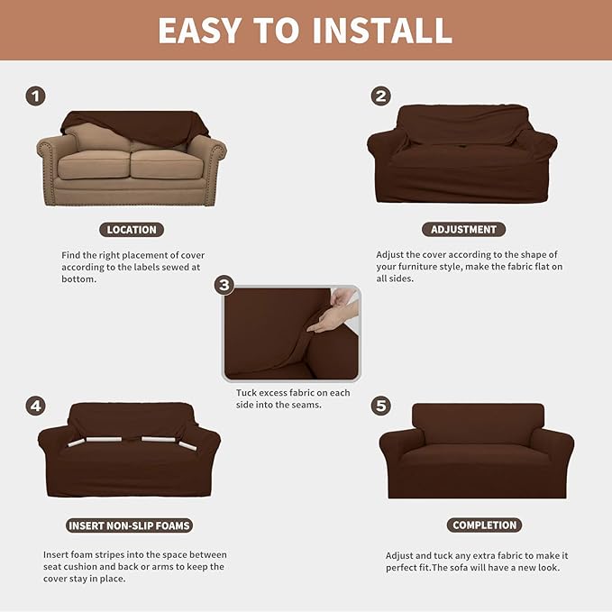 Easy-Going 100% Waterproof Couch Cover, Dual Waterproof Sofa Cover, Stretch Jacquard Sofa Slipcover, Leakproof Furniture Protector for Kids, Pets, Dog and Cat (Oversized Sofa, Coffee)