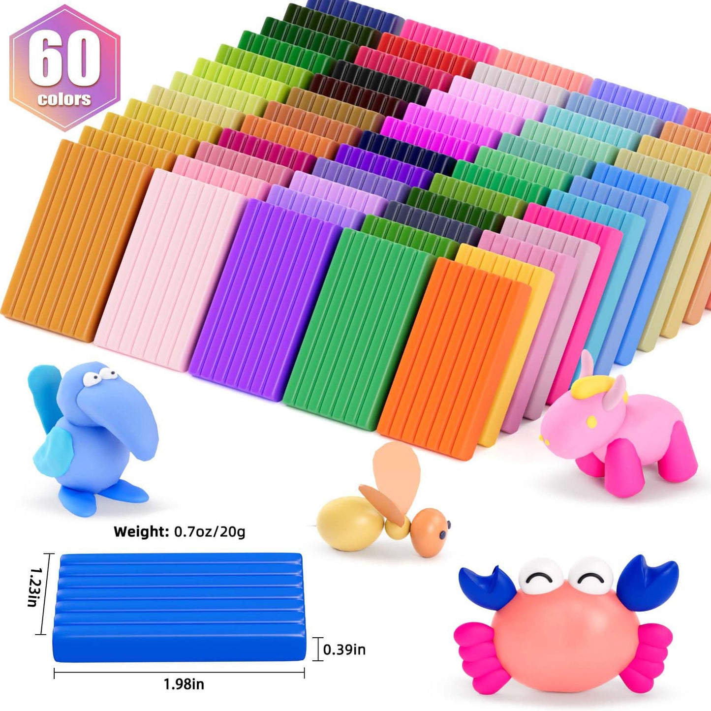CiaraQ Polymer Clay Starter kit, Oven Bake Modeling Clay with Sculpting Tools, 60 Colors, 3.24 lb