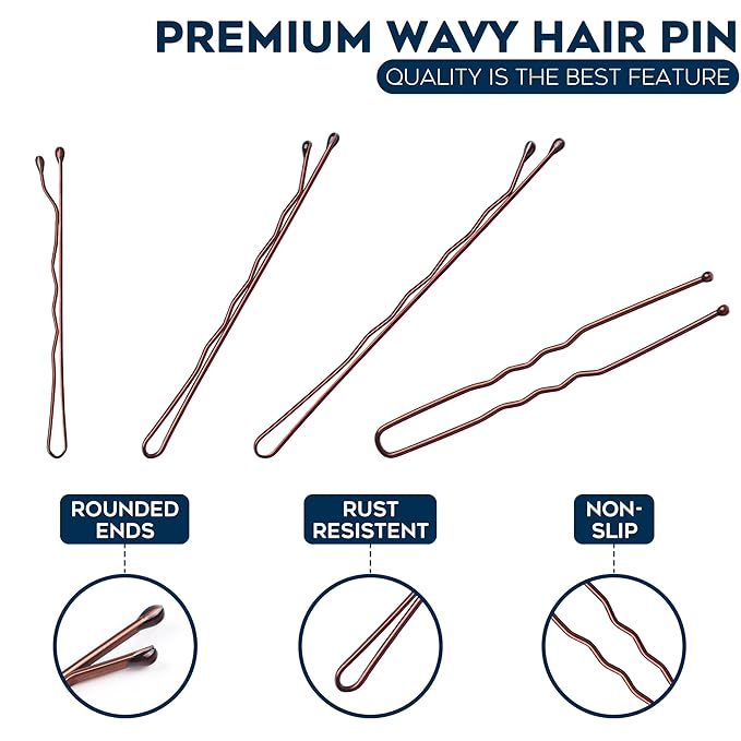 300 Pack Brown Bobby Pins Set by Luxurecourt, 3 Assorted Sizes of Large and Small Premium Bobby Pins + Regular Size U Shaped Hair Pins for Buns, Updo Style - Nonslip with Rounded Ends.
