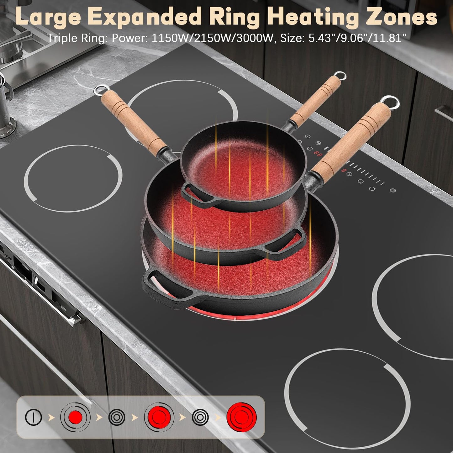 Jessier Electric Cooktop 36 Inch - 9200W High Power 5 Burners Electric Stovetop, Built-in 36 Inches Ceramic Burner Knob and Touch, Timer, Safety Lock, Expandable Ring, 220-240V Hard Wired (No Plug)