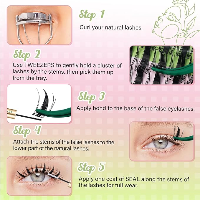 KEYYOU Fairy Lash Clusters 96Pcs D Curl Manga Lash Extension Eyelash Extension Wispy Natural Invisible Band Lash with Waterproof DIY Lash Extension at Home(Fairy-D-18MM)