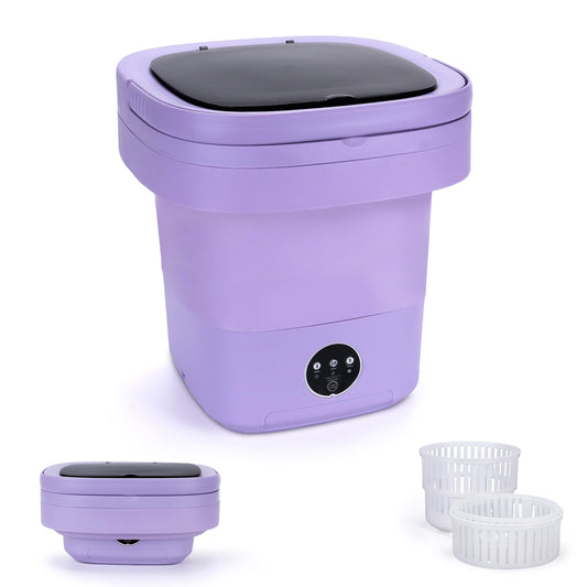 Mini Laundry Machine, 16L Portable Washing Machine with Spin Basket, Portable Laundry Machine Suitable for Baby Clothes, Underwear, Socks, Foldable Design for Camping, Hotels and Apartments(Purple)
