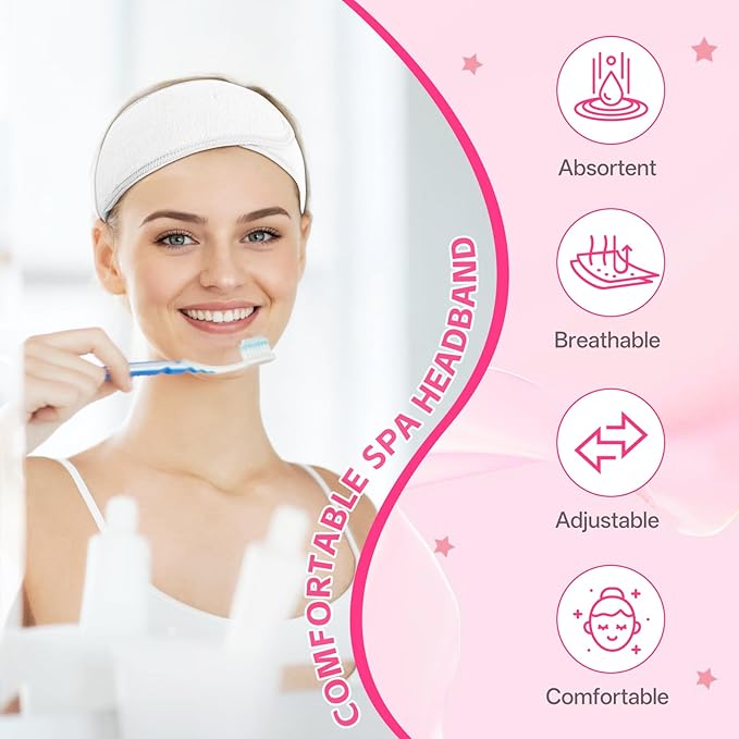 30 Pack Adjustable Spa Headband for Women – Non-Slip Facial Hair Wrap for Washing Face, Makeup, Shower, Skincare, and Yoga White