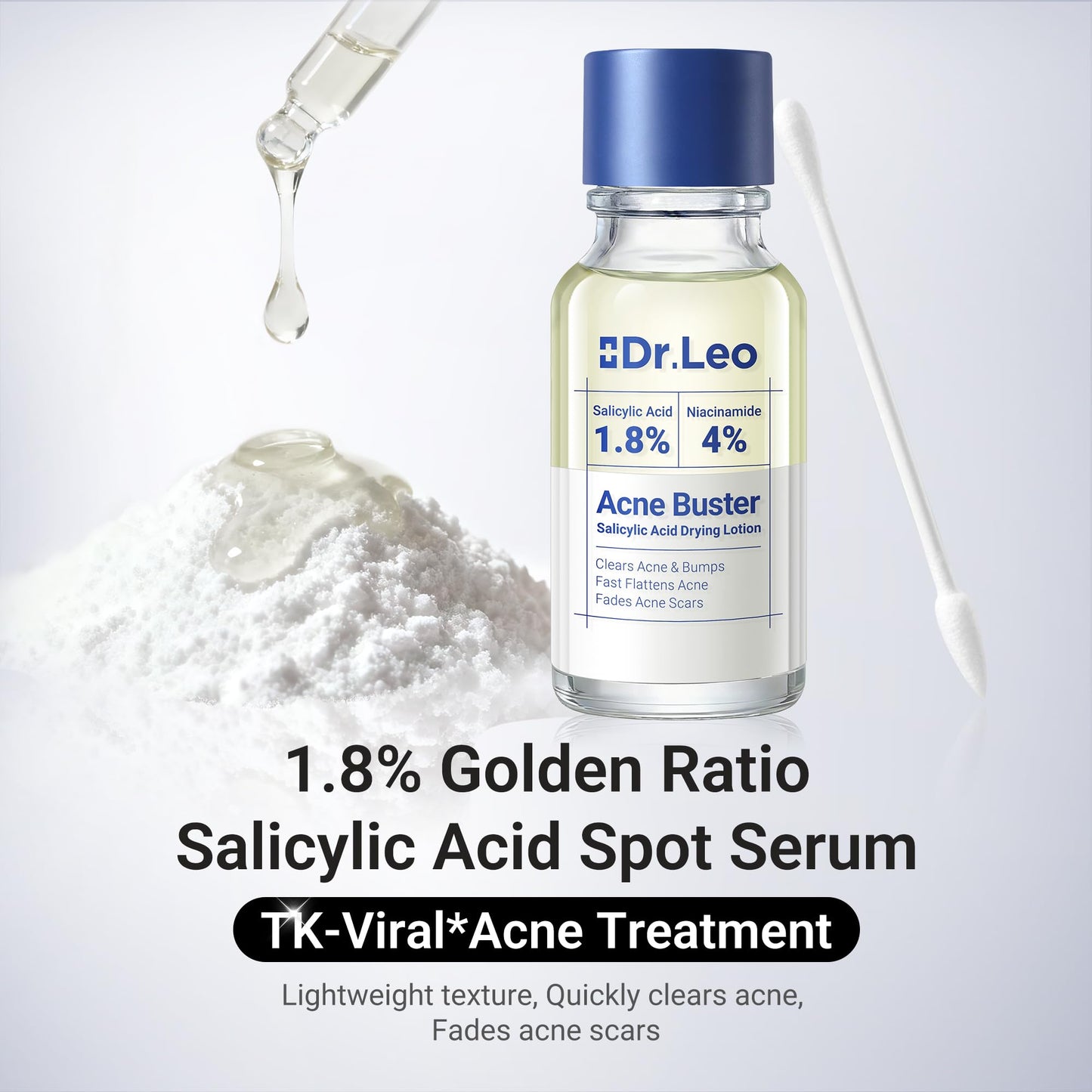 Dr.Leo 1.8% Salicylic Acid Spot Serum, Acne drying lotion Treatment for Acne-Prone Sensitive Skin | Niacinamide, Fast Pimple Relief, Fades Acne Marks, Overnight & Period Breakouts, 0.34 fl oz (20 ml)