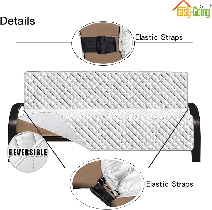 Easy-Going Futon Sofa Slipcover - Reversible Armless Couch Cover - Water Resistant - Pets & Kids (White/White)
