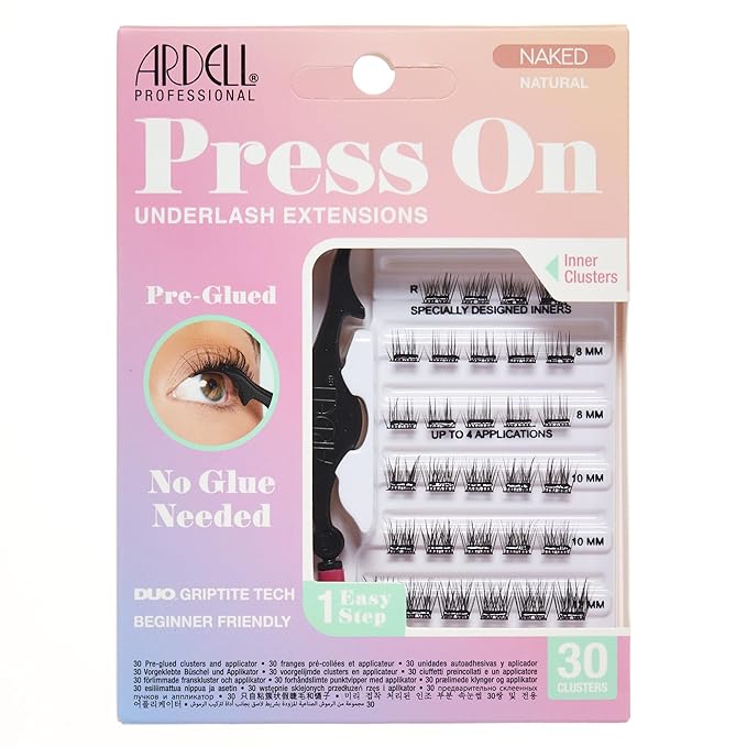 Ardell Naked Press On Lashes Underlash Extensions – Tapered Fibers, Pre-Glued Lash Clusters, Self Adhesive Eyelashes, No Glue Needed Eyelash Clusters, DIY Lash Extension Kit, 1 Pack