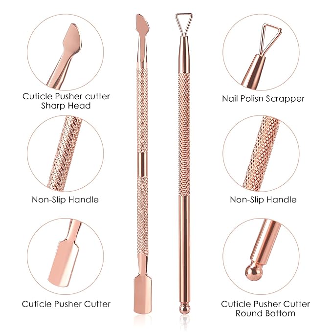 Cuticle Trimmer with Cuticle Pusher and Cutter,YINYIN Cuticle Remover Cutter Nipper Clippers Durable Pedicure Manicure Tools for Fingernails and Toenails(D501-RoseGold)…