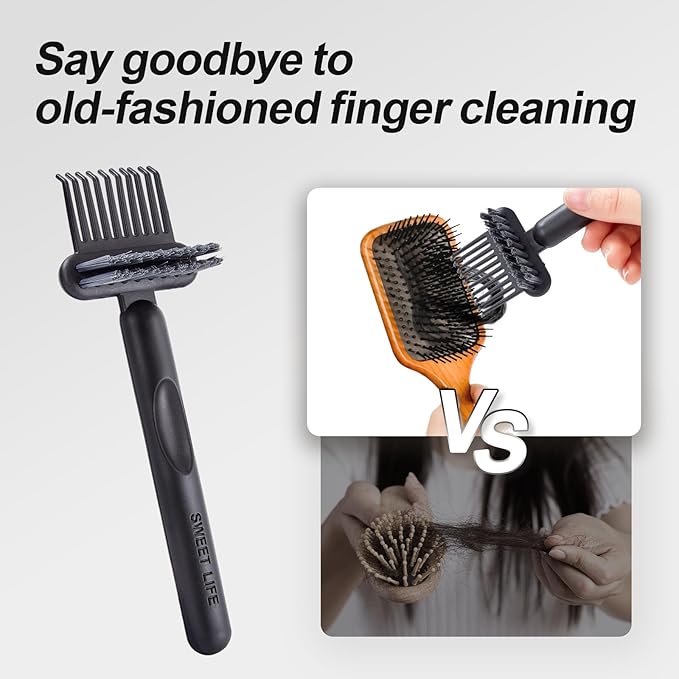 Boar Bristles Hair Brush for Women and Men, Detangling Hair Brush for Smoothing Massage Add Shine, Nylon&Boar Bristles Detangler brush for Hair Healthy (Cleaner-Black)