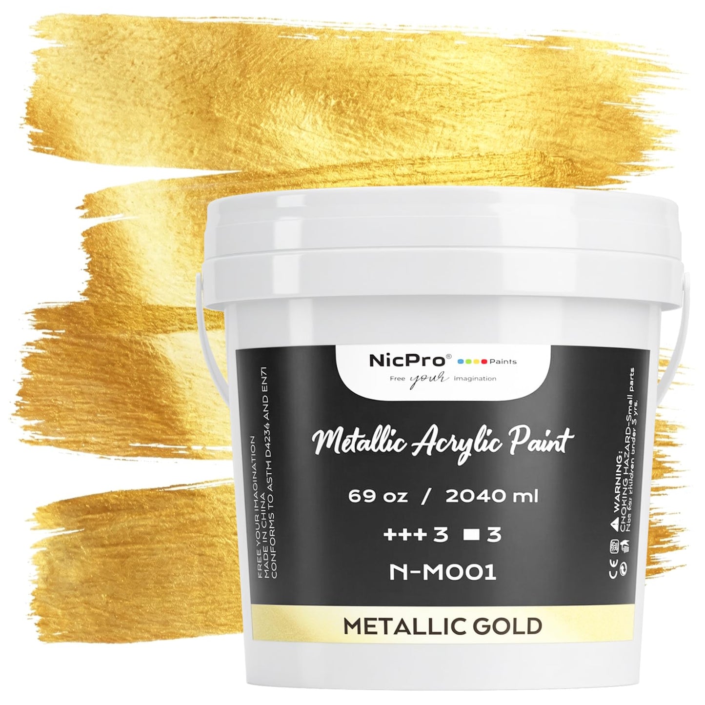 Nicpro Metallic Gold Acrylic Paint, 69oz/2040ml Large Gold Leaf Paint, Non Toxic, Non Fading Craft Paints for Metal, Wood, Clay, Fabric, Canvas, Furniture, Handcrafts, Art Supplies