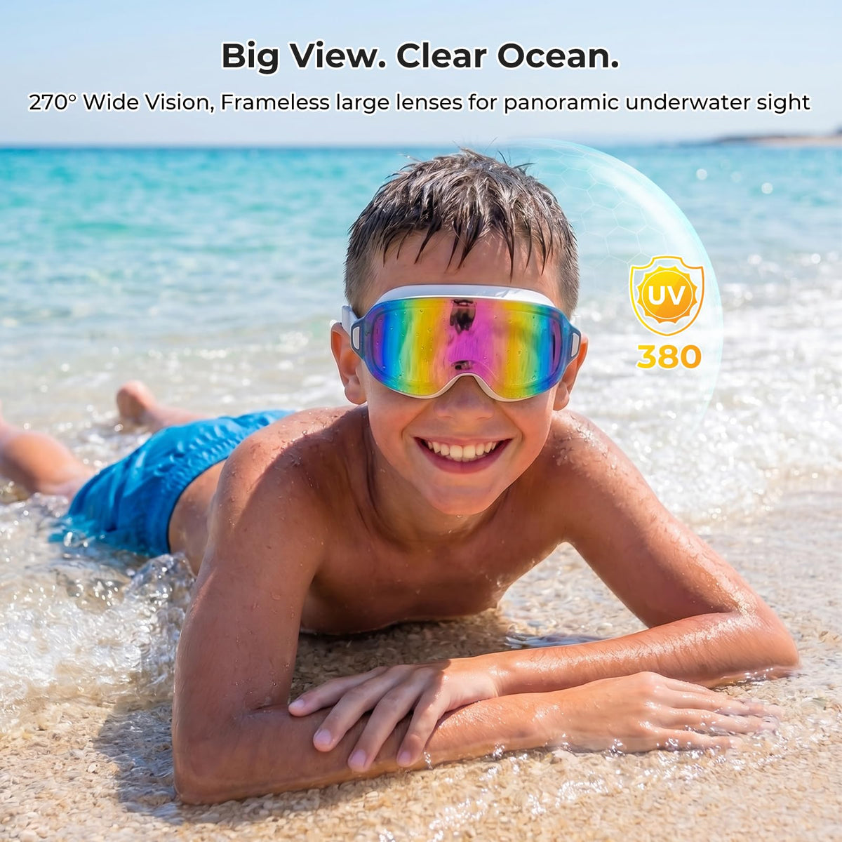 Aegend 2 Pack Swim Goggles For Youth Ages 8-16&Adult(Small Faces), Large Frameless Wide View No-Leak Silicone Seal Anti-Fog/UV, with Earplugs Nose Clips Mesh Bags for Teens Boys Girls Swimming