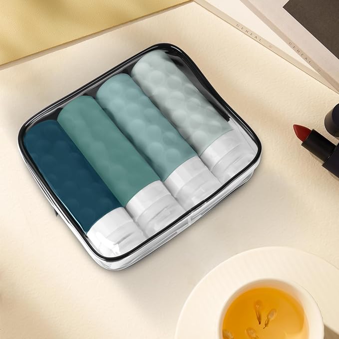 Silevoler Travel Bottles for Toiletries, 4pcs Tsa Approved 3oz Travel Size Containers, BPA Free Leak Proof Premium Silicone Bottles, Refillable Liquid Squeezable Accessories W/Toiletry Bag(Mint)