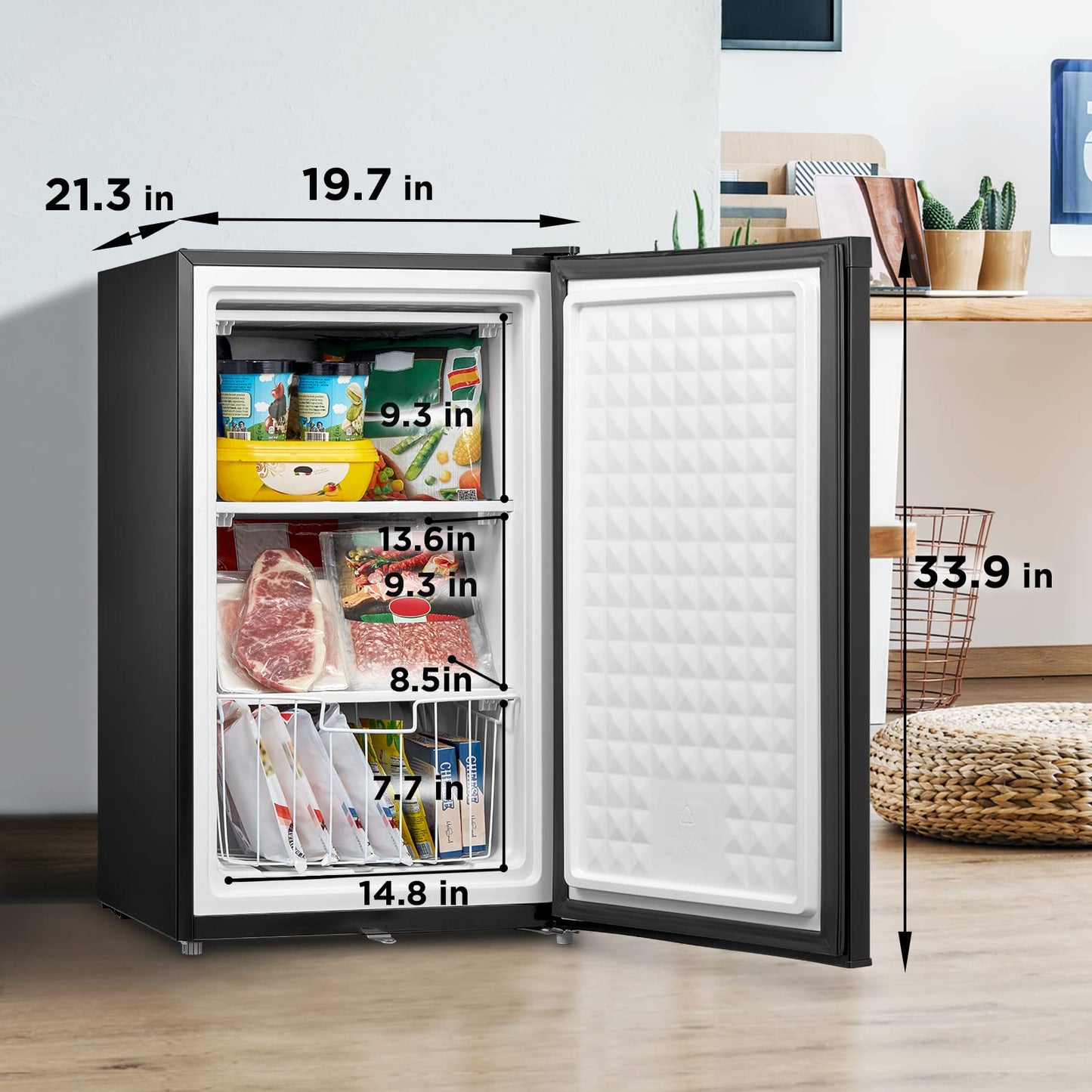 Midea MRU03M2ABB Upright Freezer, 3.0 Cubic Feet Mini Freezer, For Kitchen Apartment Office Basement or Dormitory, Black