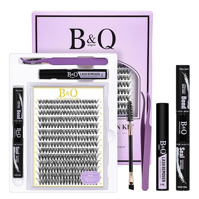 B&Q Lash Clusters Kit 280PCS Eyelash Clusters Kit,40D D 9-16MIX Individual Lash Comfortable Eyelash Extension Set, Classic Look with Bond and Seal Waterproof, Remover DIY at Home(Set,40D)