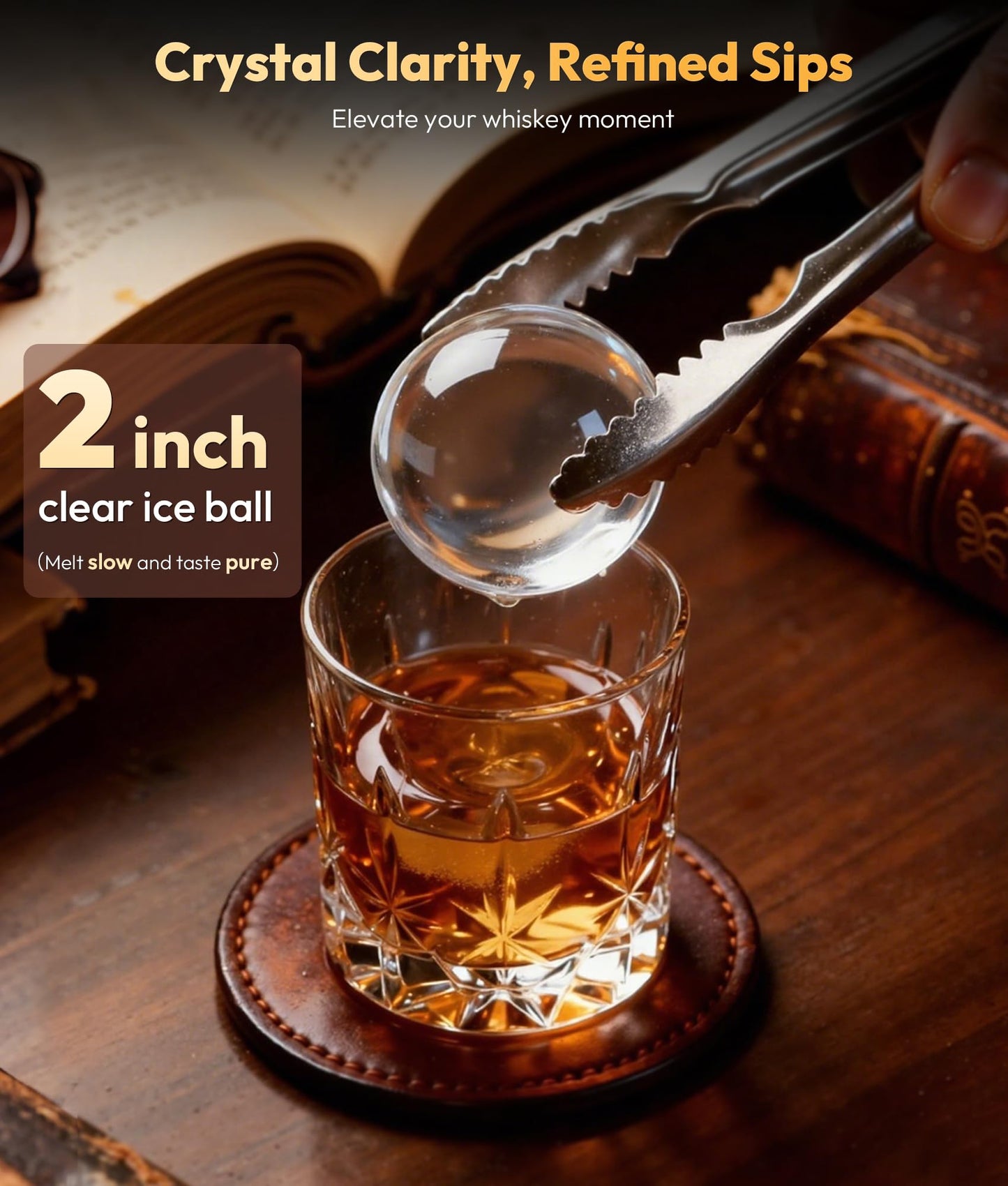 EXNOS 2" Ice Ball Maker - 4 Ice Spheres in 35min, 144pcs/24H, Sphere Ice Maker with LED Quiet Panel, Auto/Manual Water Fill, LED Panel, Self-Cleaning Clear Ice Maker for Cocktail Whiskey Bourborn