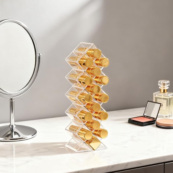 Lipstick Organizer Holder 16 Spaces Fish Shape Cosmetic Lip Gloss Organizers for Countertop Clear Acrylic Makeup Perfume Storage Drawer Bathroom Novelty Desk Decor Vanity Display for Girls Women(2PCS)