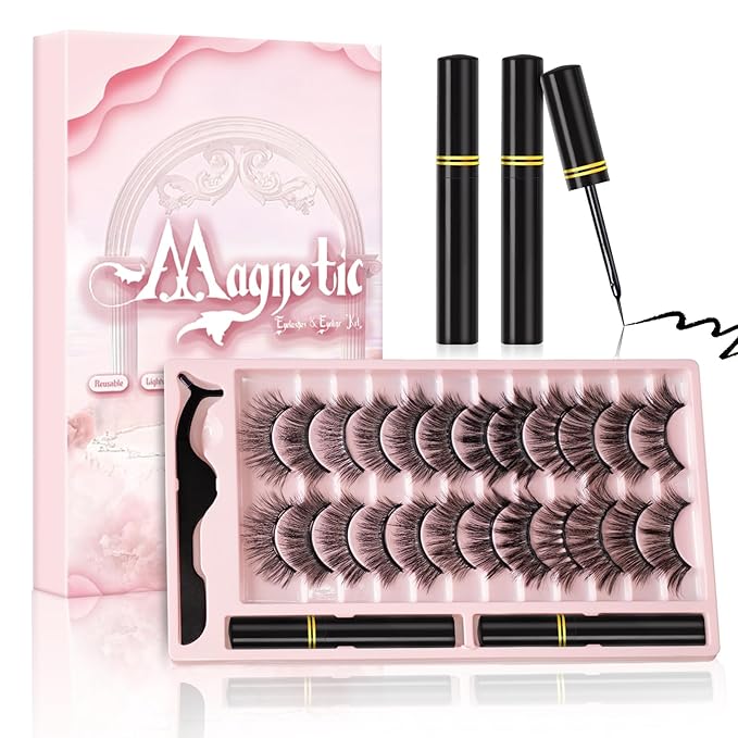 Magnetic Eyelashes Natural Look, 12 Pairs Magnetic Lashes No Glue, Reusable False Eyelashes with Tweezers