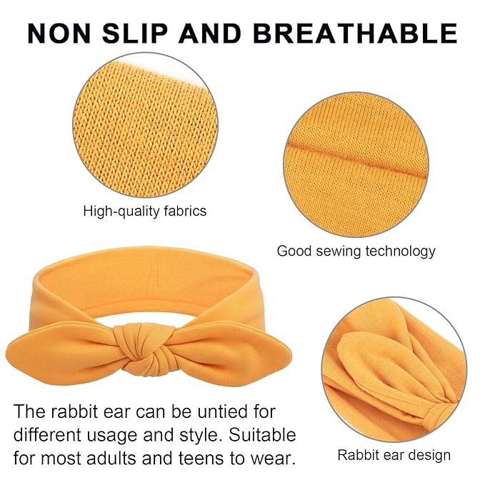 DRESHOW 8 Pack Headbands for Women Bow Knotted Hair Band Facial Cloth Rabbit Ears Running Sport Elastic Hair Wrap