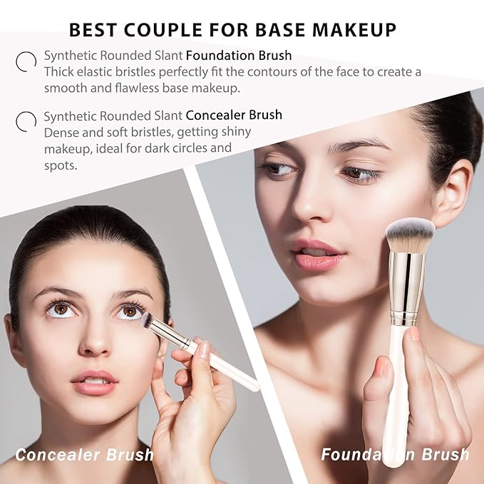 Makeup Brushes Dpolla Pro Foundation Brush and Flawless Concealer Brush Perfect for Any Look Premium Luxe Hair Contour Brush Perfect for Blending Liquid,Buffing,Cream,Sculpting,Mineral Makeup(White)
