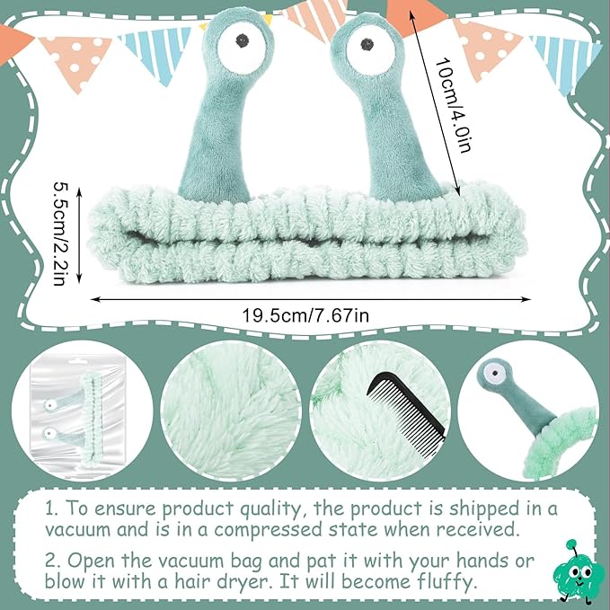 Face Wash Headband, Palm and Snail Spa Hair Bands Makeup Headbands Women Cartoon Cute Coral Fleece Elastic Headband Creative Hair Accessories for Washing Face Shower Sports (Light green)