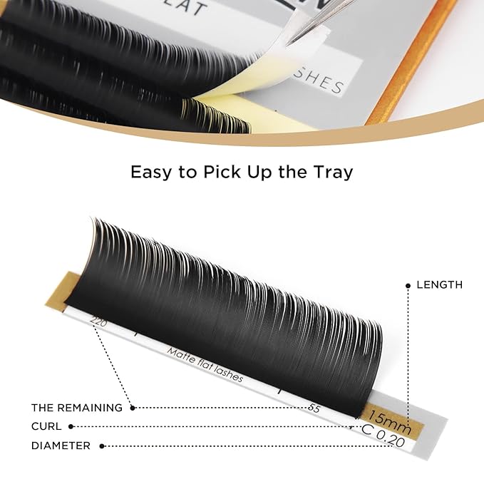 LASHVIEW Eyelash Extensions,Ellipse Flat Eyelash Extensions 0.15mm D Curl 12mm,Mink Black,Individual Lashes,Super Matte Extremely Soft Professional Salon Use