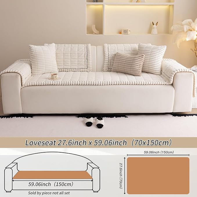 Couch Cover for Dogs Washable,Non Slip Fuzzy Durable Couch Covers for 3 Cushion Sofa Pet Friendly Sofa Cover Dog Thick Soft Slipcovers Protector Couches Mat Bed (White, 27.6" x 59"/70 x 150cm)