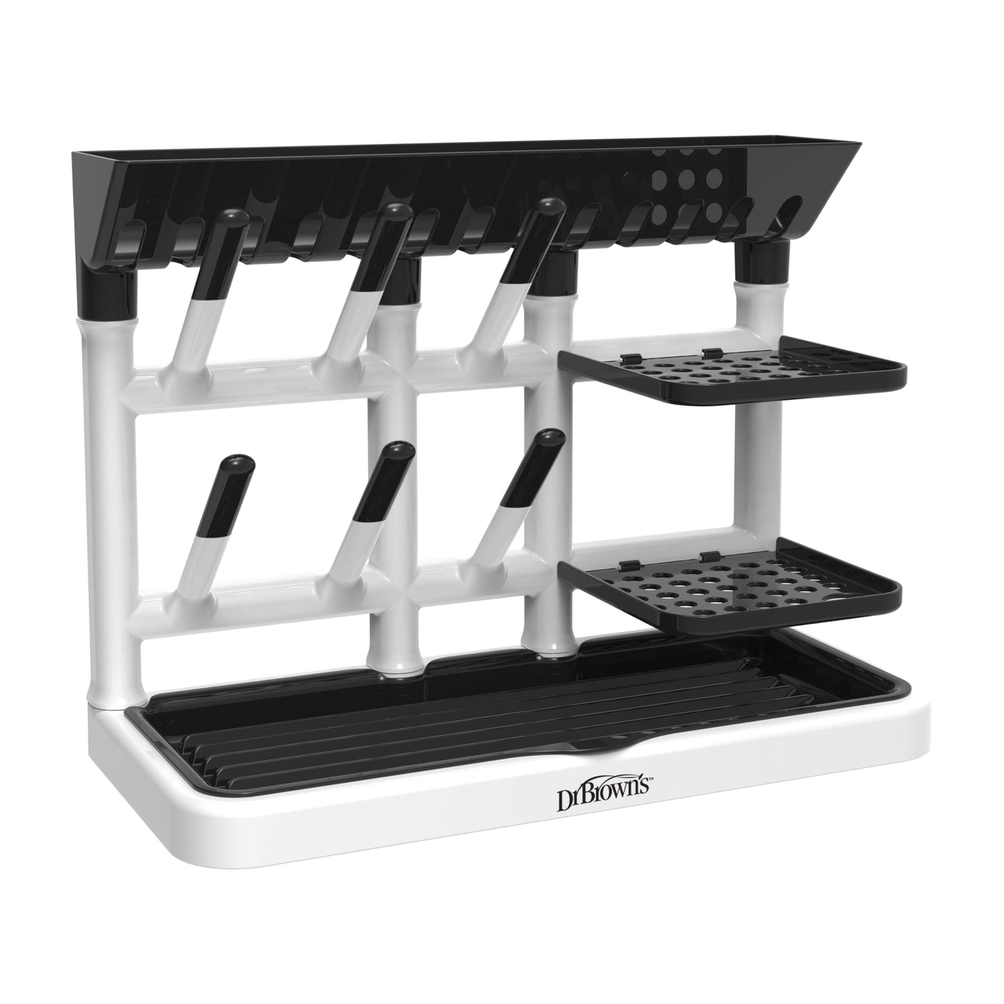 Dr. Brown's Baby Bottle Drying Tower, Stand-Up Countertop Drying Rack with Organized Storage for Baby Essentials, Space Saving Vertical Rack, Black/White