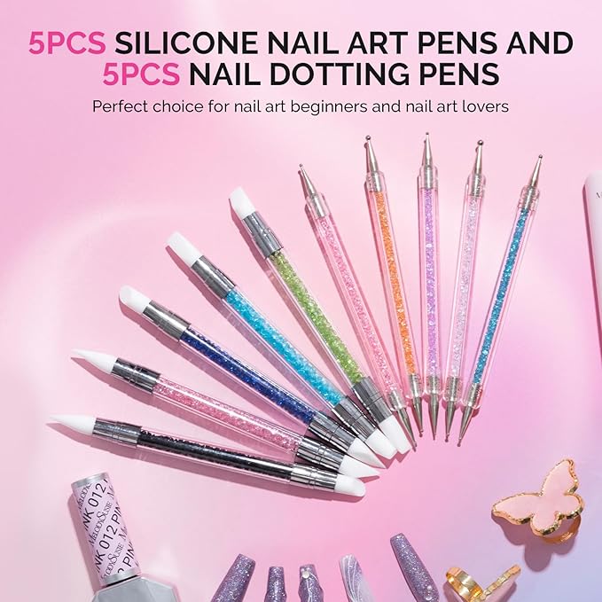 MelodySusie 10Pcs Nail Art Sculpture Pen and Acrylic Nail Dotting Pen Acrylic Dual Tipped Brushes for Resin Nail Art Tools for Design Nail Foil Carving Drawing Effect Shaping Drawing Nail Tools