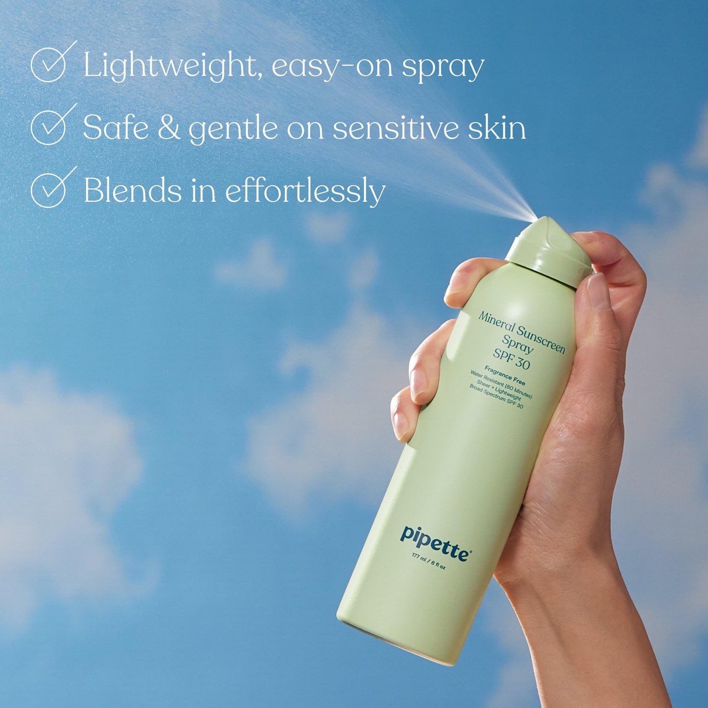 Pipette Baby Mineral Sunscreen Spray SPF 30, 6 oz, Water-resistant Non-nano Zinc Oxide Mineral Sunscreen, UVB/UVA Sunblock for Kids, Safe for Sensitive Skin