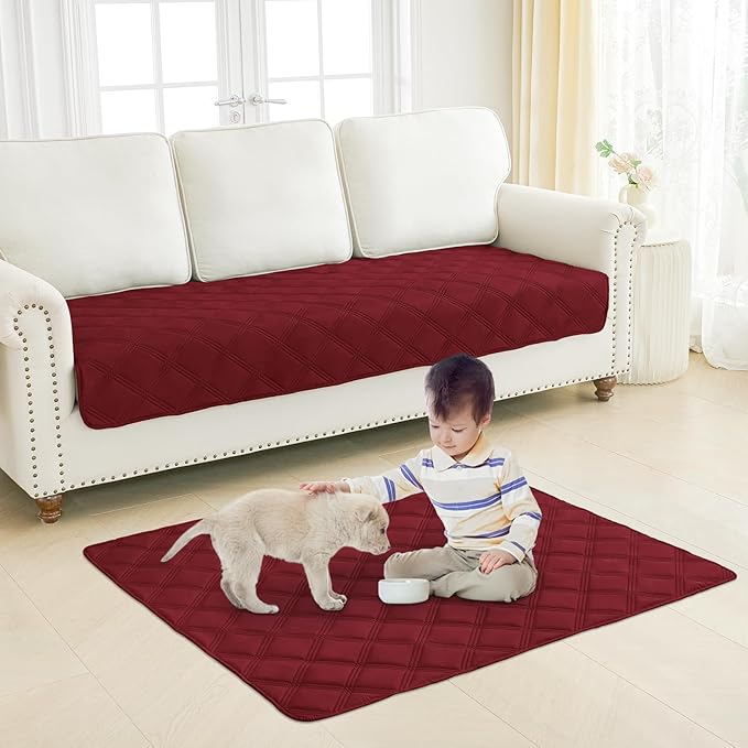 Smiry Waterproof Dog Bed Cover Blanket 30x70, Soft Reversible Pet Blanket, Washable Leakproof Cats Dogs Couch Cover for Sofa, Couch, Furniture, Wine Red/Beige