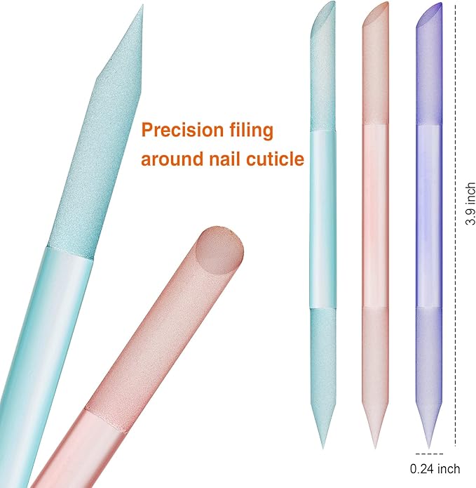 3 Pieces Glass Cuticle Pusher Cuticle Remover Glass Nail File Dual Ended Manicure Pedicure Tools for Nails Care(Pink, Purple, Blue)