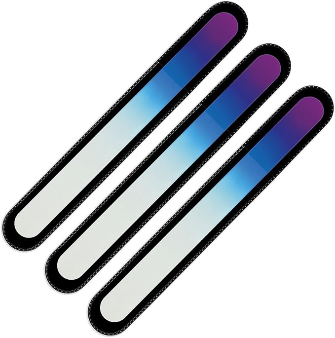 Mont Bleu Rainbow Crystal Nail File in Black Pouch - Large/Professional Size - Czech Tempered Glass - Handmade in Bohemia (Czech Republic)