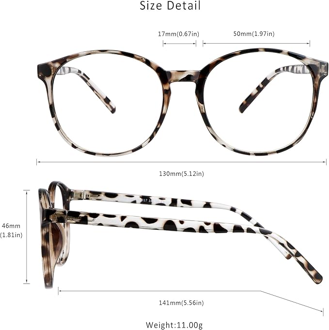 LifeArt Round Blue Light Blocking Glasses, Computer Glasses, Gaming Glasses, TV Glasses for Women Men (Leopard, 1.75 Magnification)