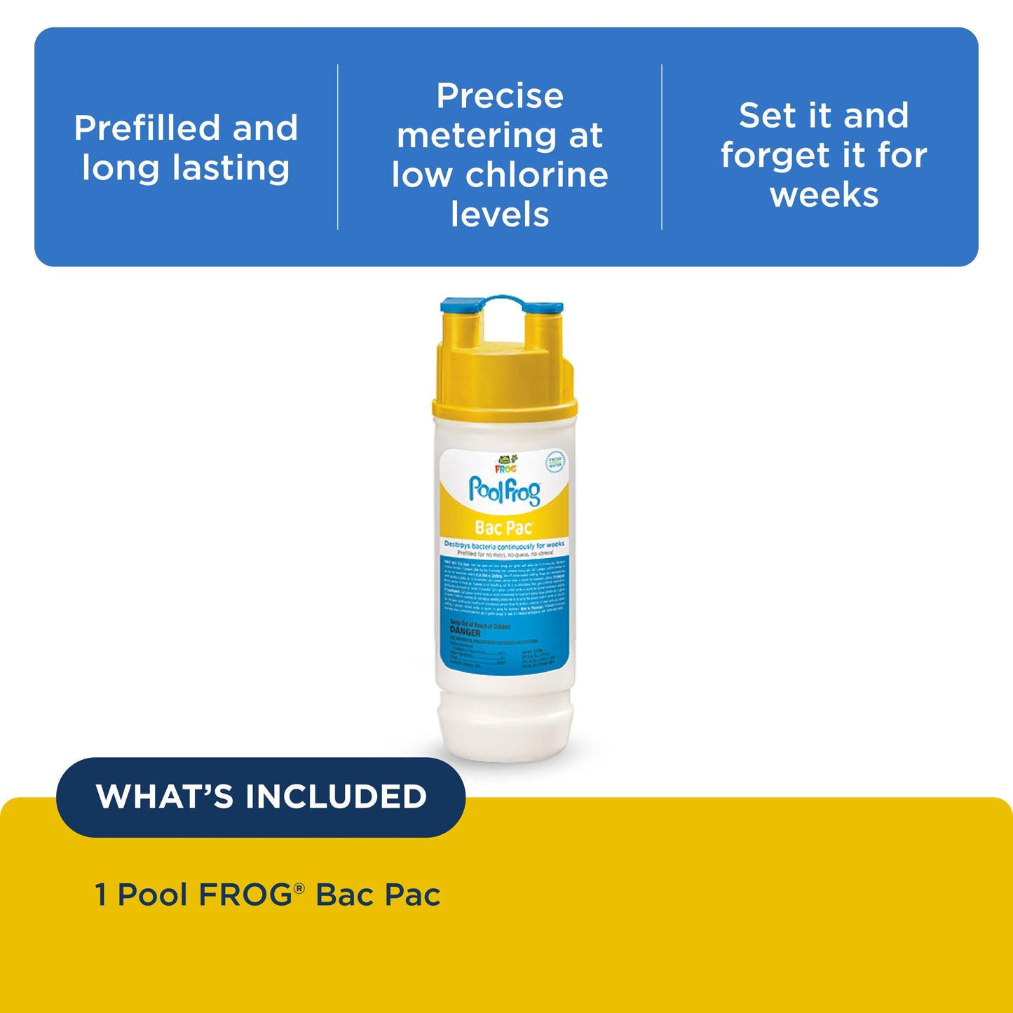FROG Bac Pac Replacement Chlorine Cartridge for use with Pool FROG Model 5400 and 6100 Cyclers - Prefilled for Easy & Convenient Pool Sanitizing & Water Care - 1 Pack