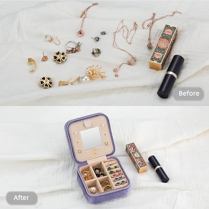 Plush Velvet Travel Jewelry Case Organizer, Small Travel Jewelry Box,Portable Jewelry Box Travel Mini Organizer Portable Display Storage Box For Rings Earrings Necklaces (4 Color 4 Packs)