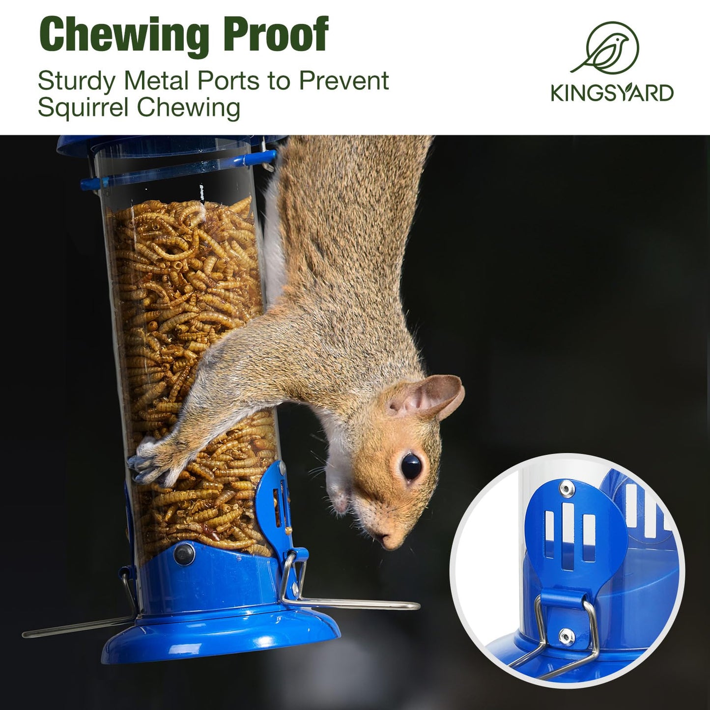 Kingsyard Upgraded Bluebird Feeder for Outdoors Hanging, Metal Mealworm Tube Bird Feeder with Widen Perch for Wild Birds, Squirrel Chew Proof, Easy to Refill & Clean(Blue)
