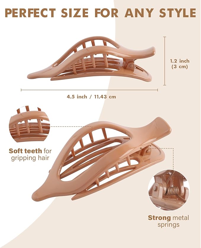 French Flat Hair Clips for Women - 6Pcs Flat Hair Claws for Thin Thick Hair Strong Hold No Slip Grip Hair Claw Clips for Women Girls (Transparent)