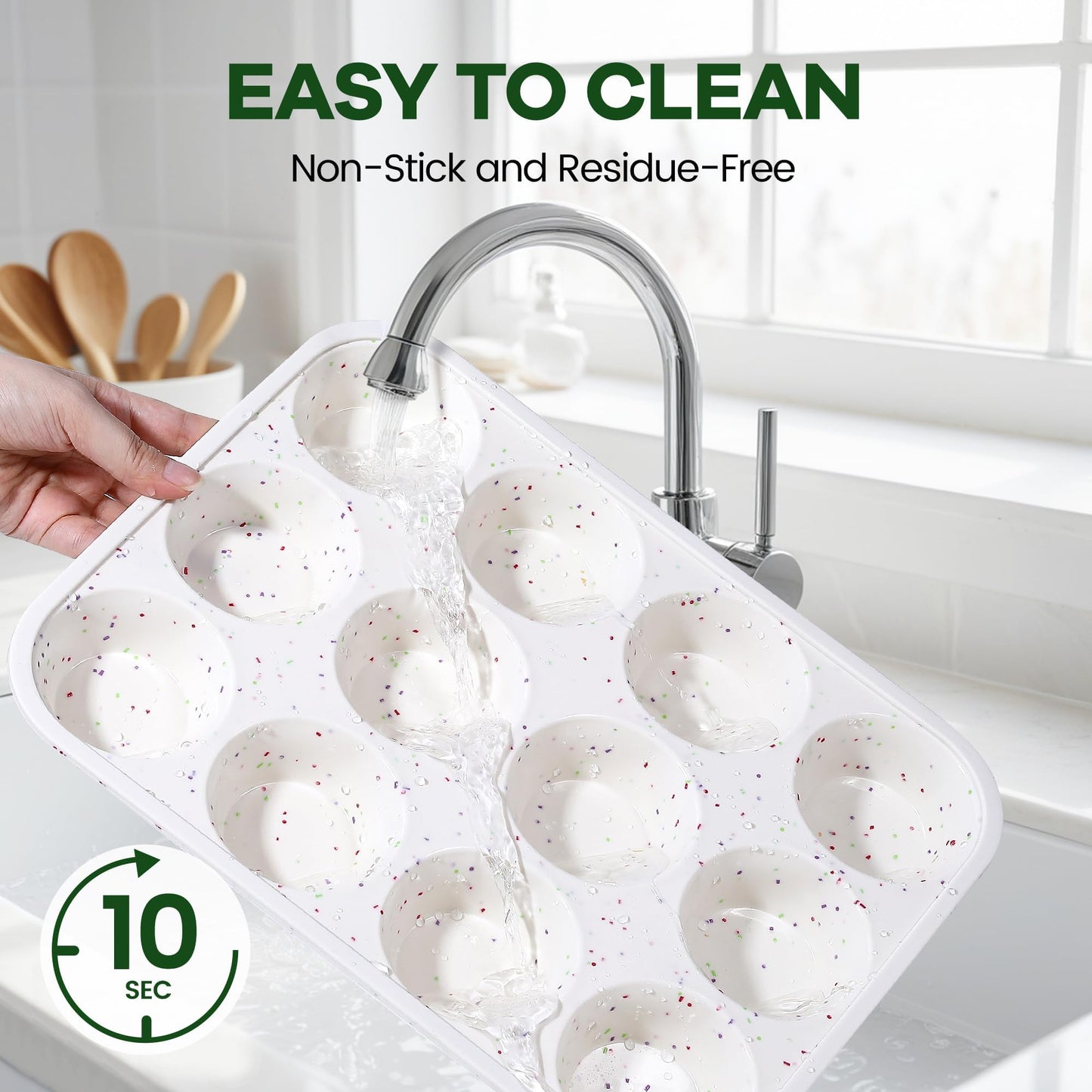 Fimary Muffin Pan - 12 Cups Silicone Muffin Pan Non-Stick Food Grade Silicone Cupcake Pan for Muffins,Tart, BPA Free - Standard Cup Size - Diameter 2.8" Depth 1.2" - Set of 2 Cream With Rainbow Dots