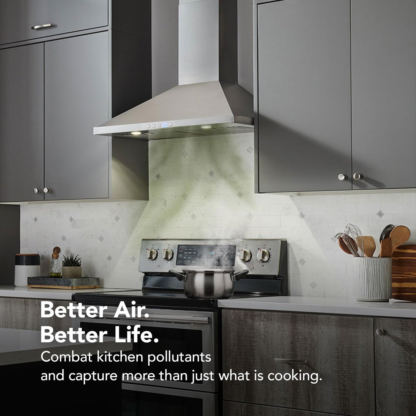 Broan-NuTone 24" Pyramidal Chimney Range Hood with LED Lighting, Convertible Wall-Mount Kitchen Chimney Vent Hood, 450 Max CFM, Stainless Steel