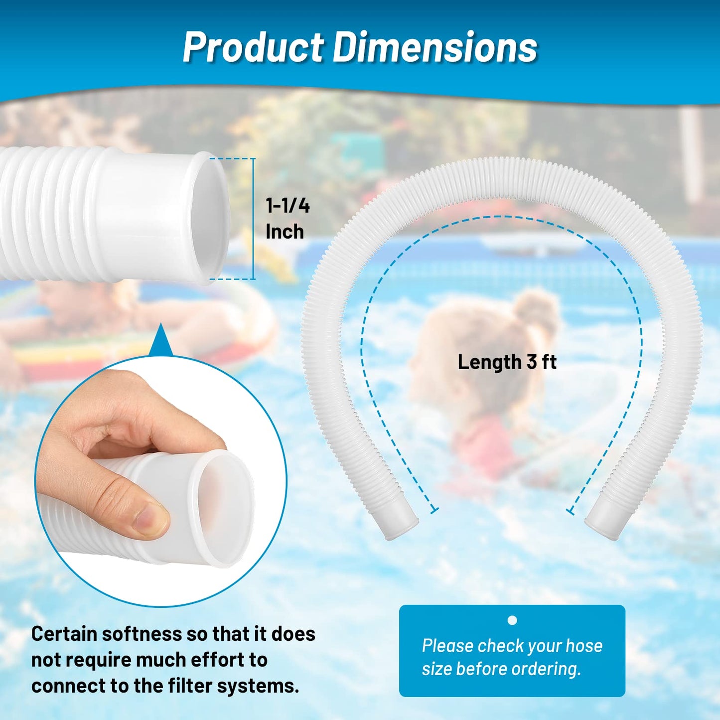 IDEASURE 1-1/4 Inch x 3ft Pool Hoses for Above Ground Pools, Compatible with In tex Coleman Summer Waves Pool Skimmer, Swimming Pools Return Hose Suction Hose, 2 Pack