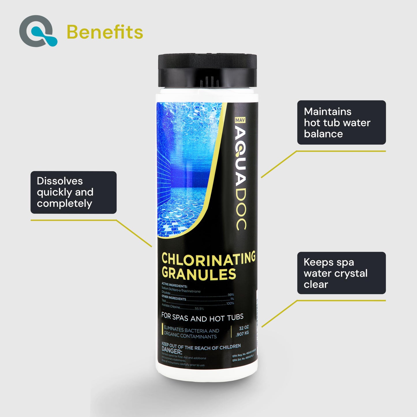 Spa Chlorine for Hot Tub Sanitizer 2lbs - Quick Dissolving Hot Tub Chlorine Granules, Spa Chemicals Made in The USA - AquaDoc