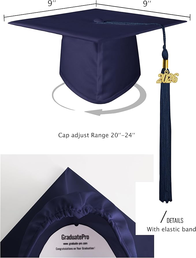 GraduatePro Matte Graduation Cap with 2026 Tassel for Adults High School and Bachelor Master 12 Colors