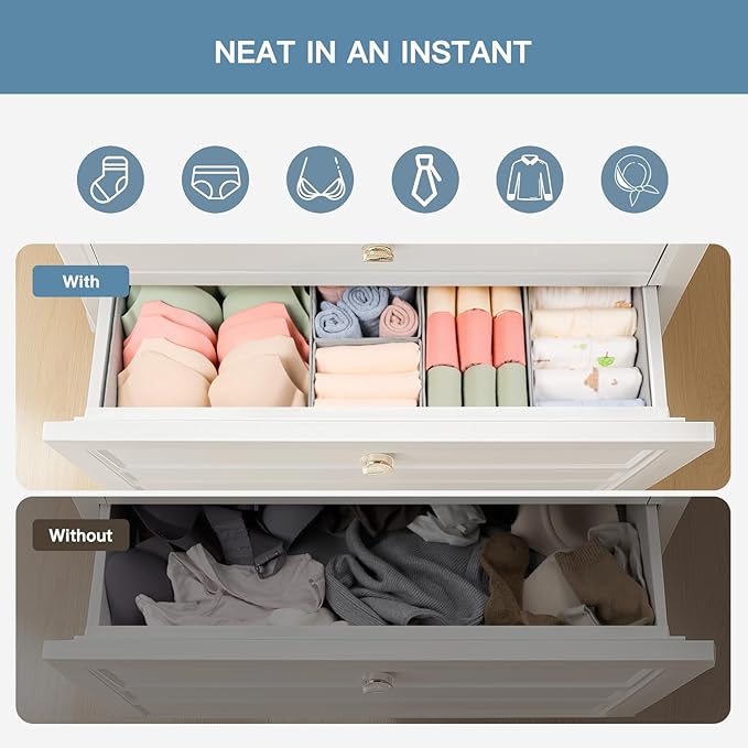 Criusia Drawer Organizer Clothes, 21 Pack Dresser Organizer for Baby Clothes, Underwear, Sock- Foldable Closet Organization and Storage Dividers Bins for Nursery, Bedroom (Grey)