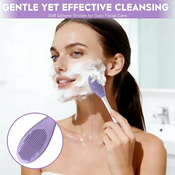Silicone Pore Cleansing Brush Set, 2PCs Face Mask Applicator Spatula & Facial Massage Tool, Multi-Function Soft Silicone Pore Brush Face Scrubber for Skincare Routine, Pink & Purple