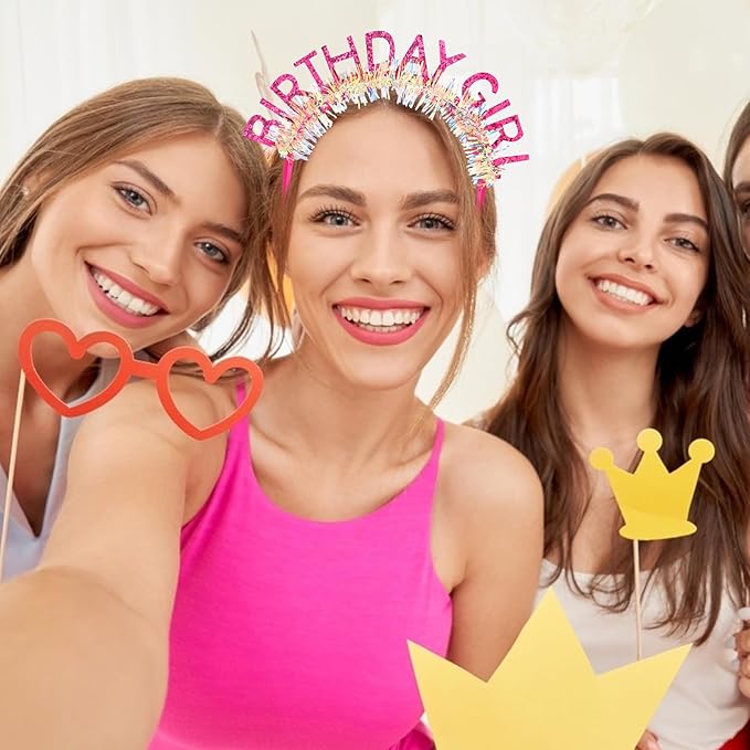 CIEHER Birthday Headband Birthday Crown for Women Birthday Tiara Rose Pink